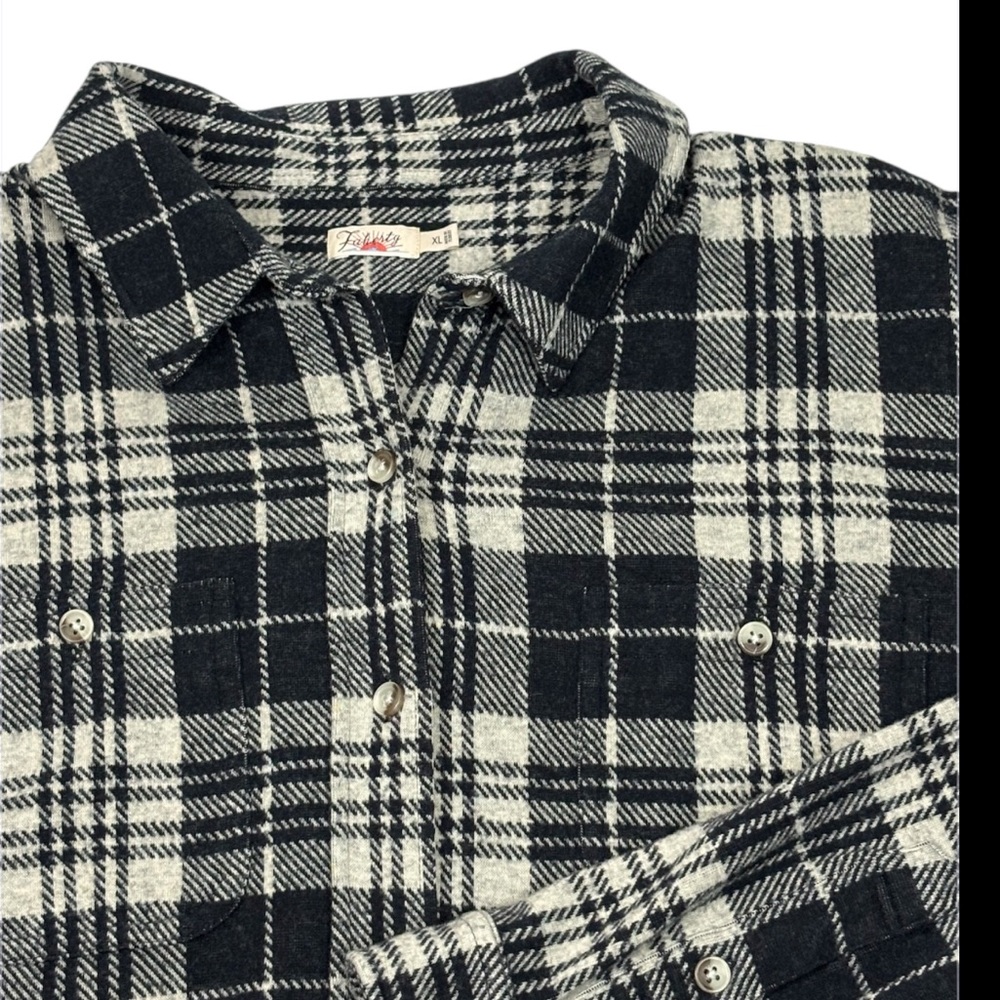 Faherty Legend Sweater Shirt XL Womens Charcoal Gray Button Up Plaid Soft Knit